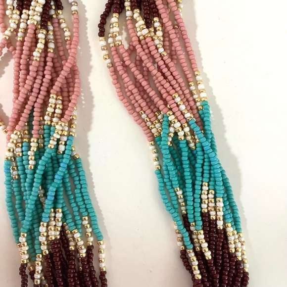Handmade beaded pink, turquoise, brown multistrand boho necklace - Picture 4 of 4